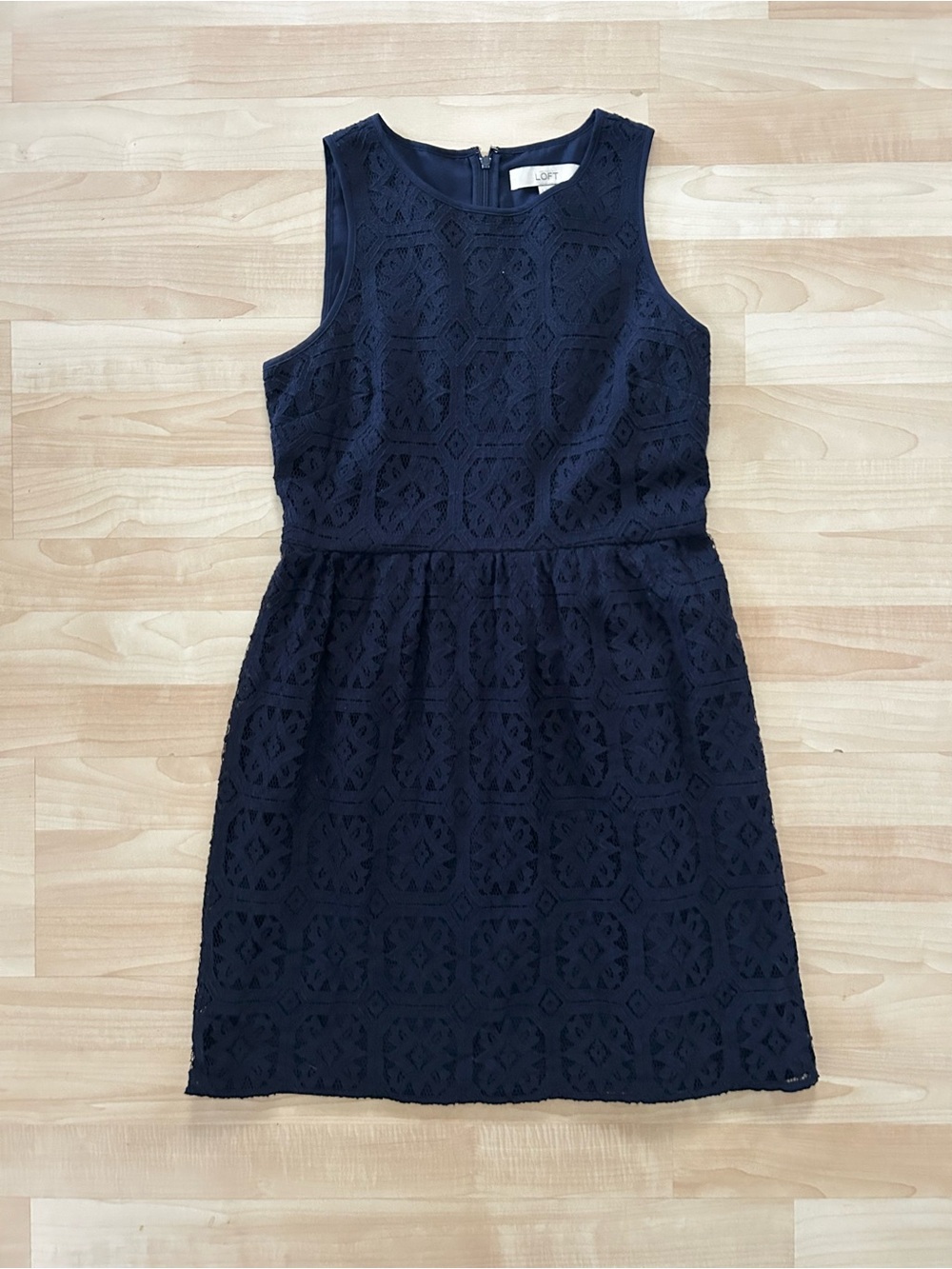 LOFT Navy Sleeveless Lace Fit-and-Flare Mini Dress